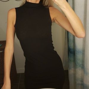 High neck black midi dress